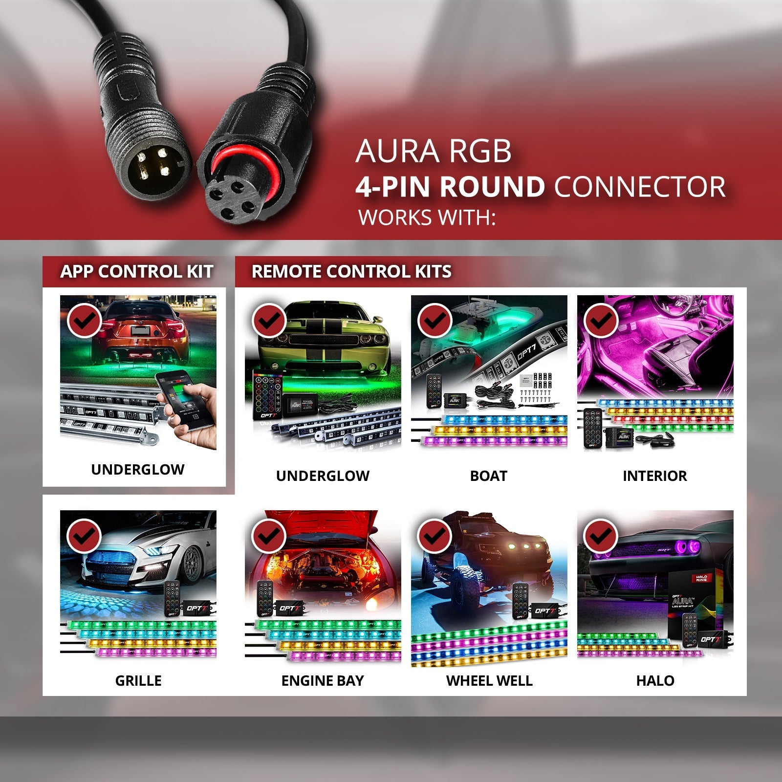 AURA LED Expansion Pack - (2) 12-Inch Strips with Splitters & Extensions