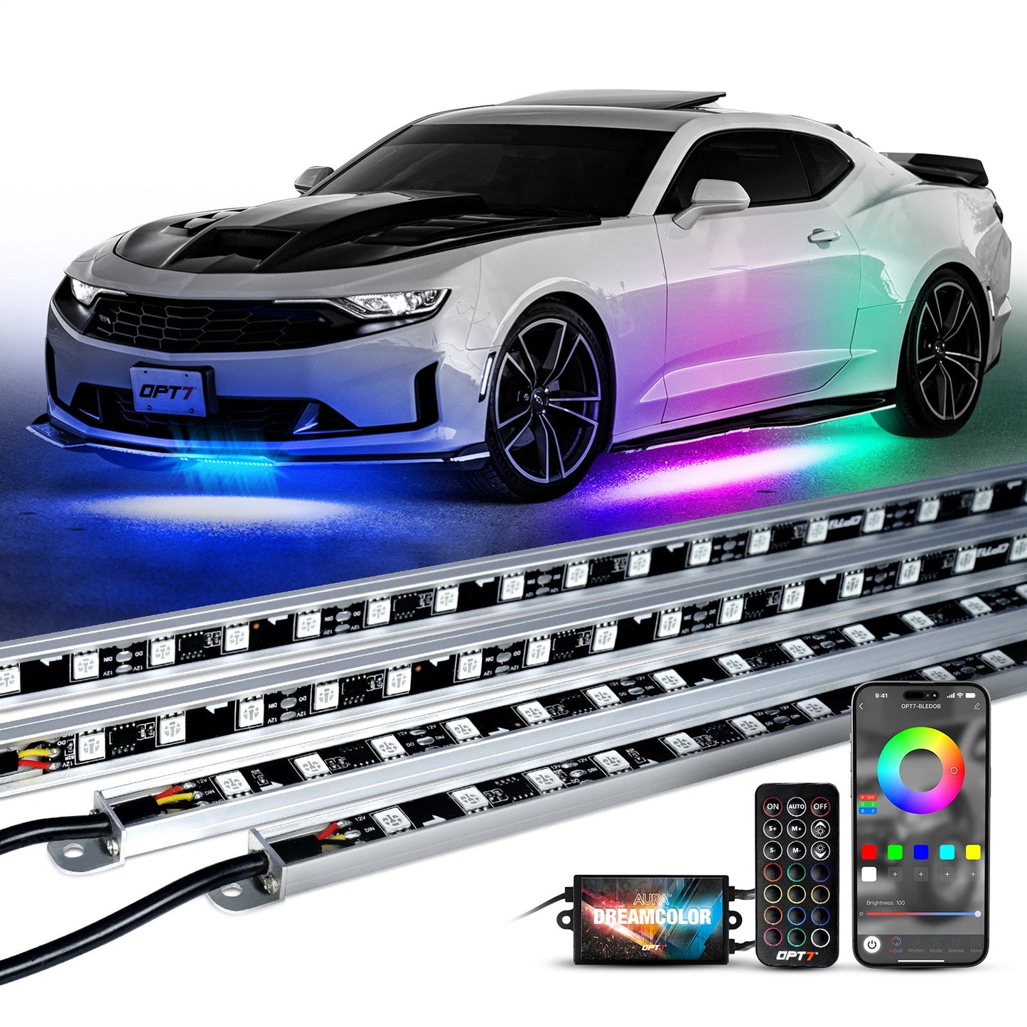 AURA Exterior Pack Bundle (Grille LED Kit - Bluetooth Enabled APP + DreamColor Underglow LED Kit + Photon RGB Rock Light Kit)