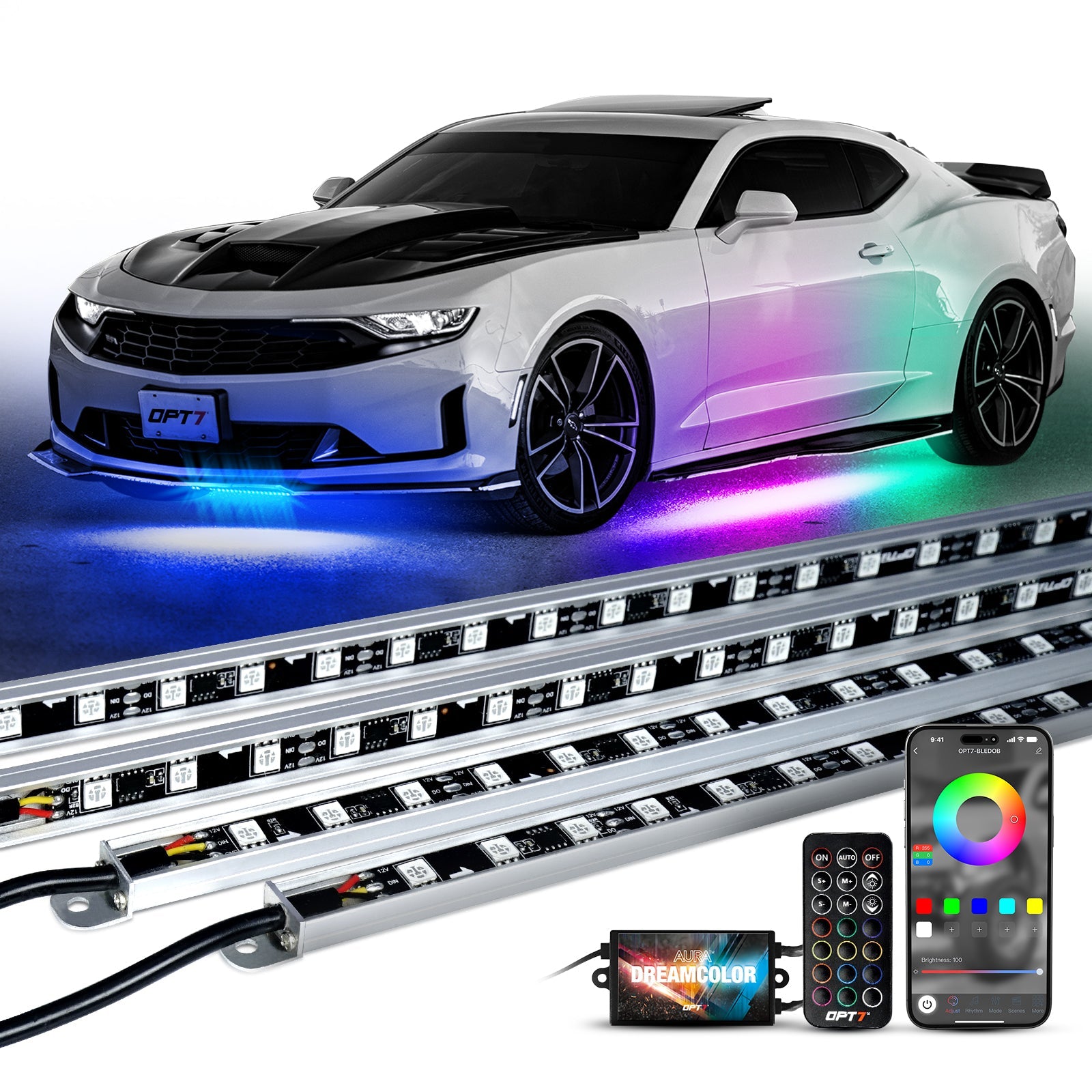 AURA Exterior Pack Bundle (Grille LED Kit - Bluetooth Enabled APP + DreamColor Underglow LED Kit + Photon RGB Rock Light Kit)