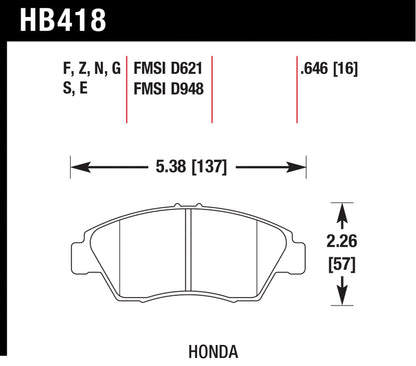 Hawk 02-06 RSX (non-S) Front / 03-09 Civic Hybrid / 04-05 Civic Si Rear Performance Ceramic Street (HB418Z.646)