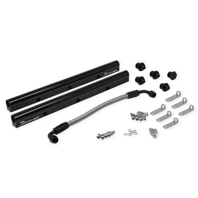 Holley Fuel Rail, Complete, Brackets / Fittings / Lines, Aluminum, Black Anodized, GM LS-Series, Kit