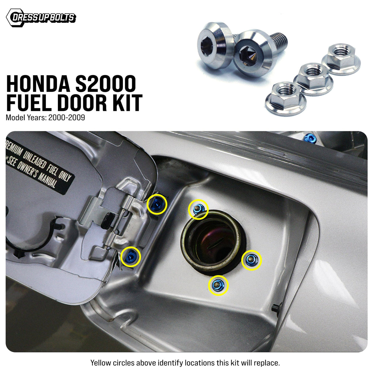 Dress Up Bolts Titanium Hardware Fuel Door Kit - Honda S2000 (2000-2009)