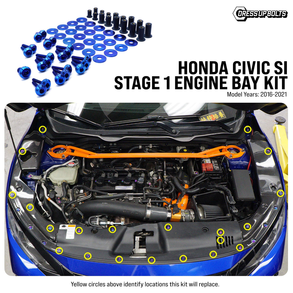 Dress Up Bolts Stage 1 Titanium Hardware Engine Bay Kit - Honda Civic Si (2016-2021)