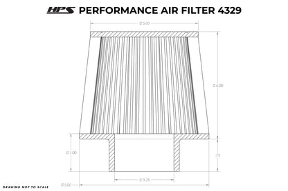 HPS Air Filter 3.25" ID, 6" Element Length, 6.75" Overall Length, HPS-4329