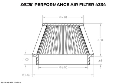 HPS Air Filter 6" ID, 5-3/8" Element Length, 6" Overall Length, HPS-4334