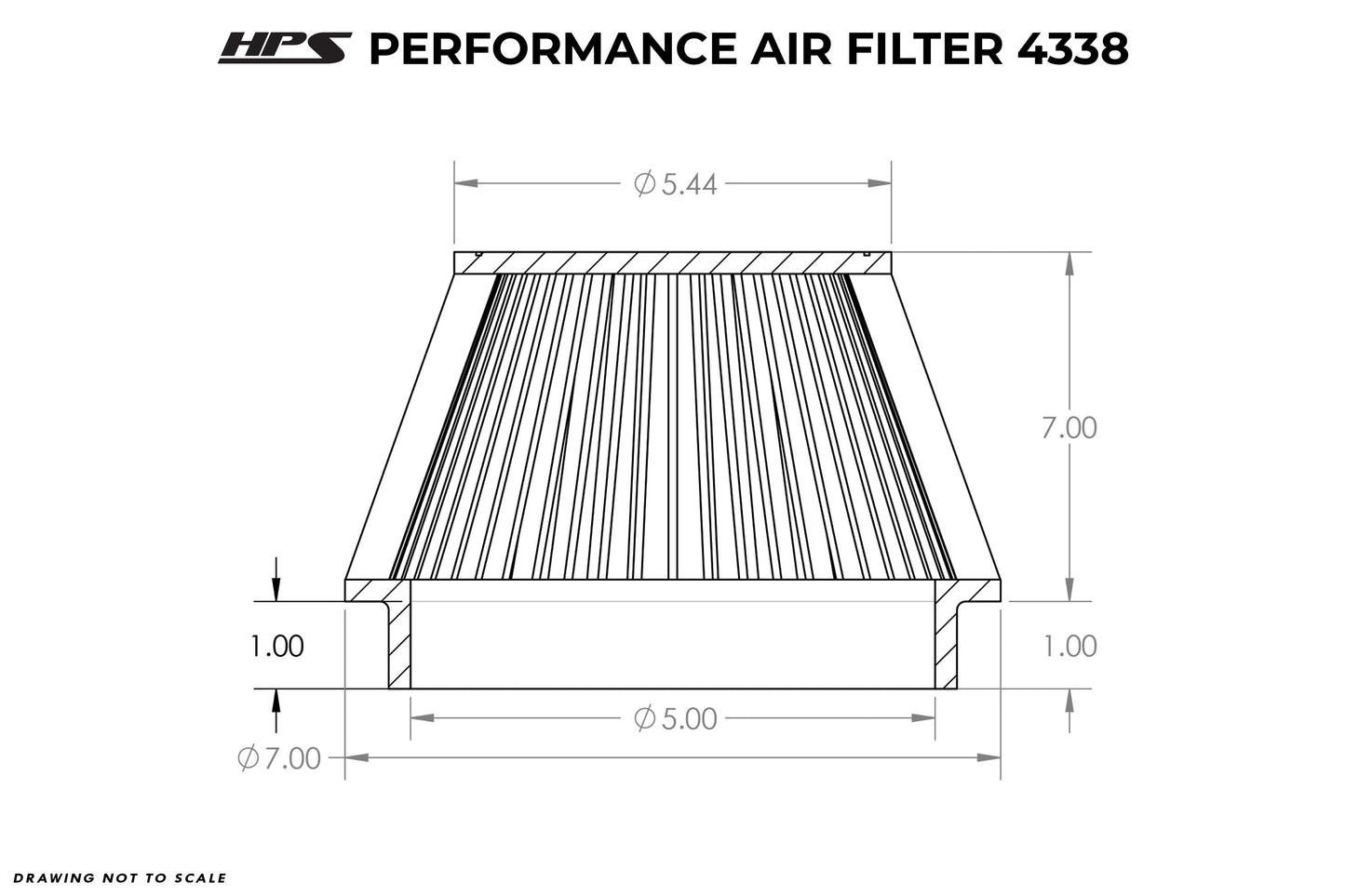 HPS Air Filter 5" ID, 7" Element Length, 8" Overall Length, HPS-4338