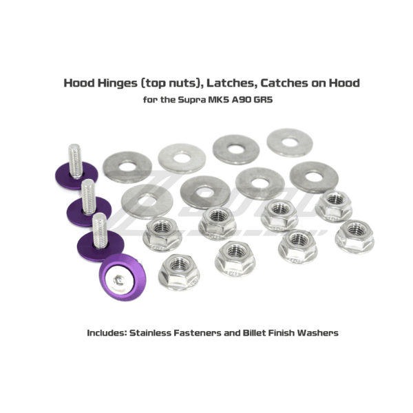 ZSPEC Hood Hinges/Latches/Catches Fasteners for Toyota Supra MKV A90, Stainless & Billet