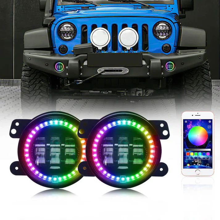 SPDZ1 Oculus 7” RGB LED Headlights with LED RGB Fog Light Kit – App Controlled Multi-Mode Halo (Pre-Order)