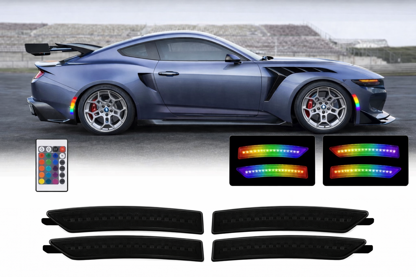 MUSTANG 24-26 FRONT/REAR RGB DYNAMIC LED SIDE MARKERS w/ REMOTE