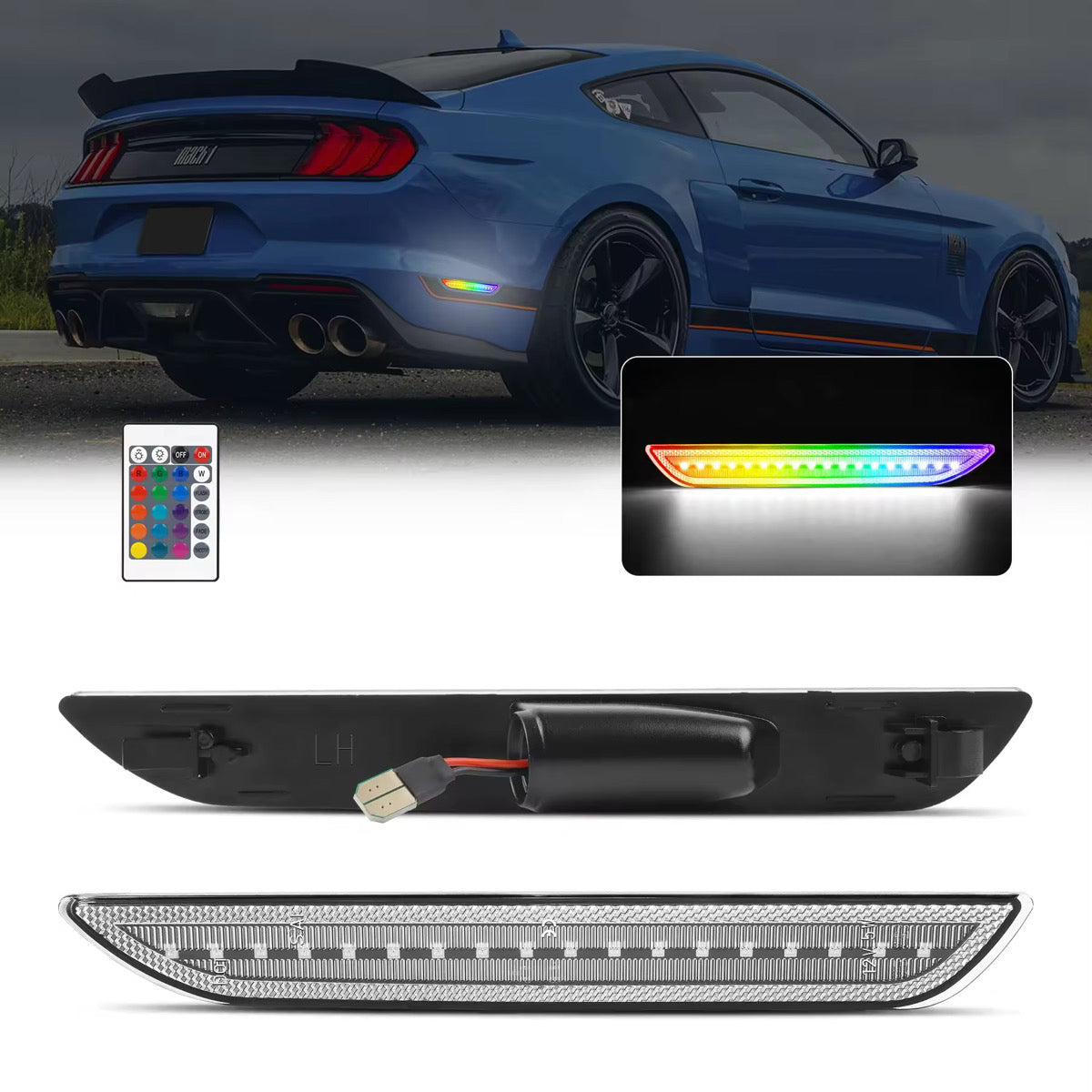 MUSTANG 15-23 REAR RGB DYNAMIC LED SIDE MARKERS w/ REMOTE