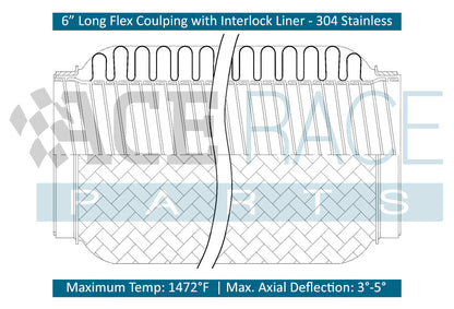 1.750" ID x 6" Long Flex Coupling (Interlock Liner) 304 Stainless