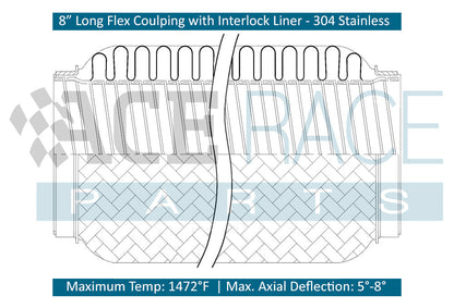 3.500" ID x 10" Long Flex Coupling (Interlock Liner) 304 Stainless