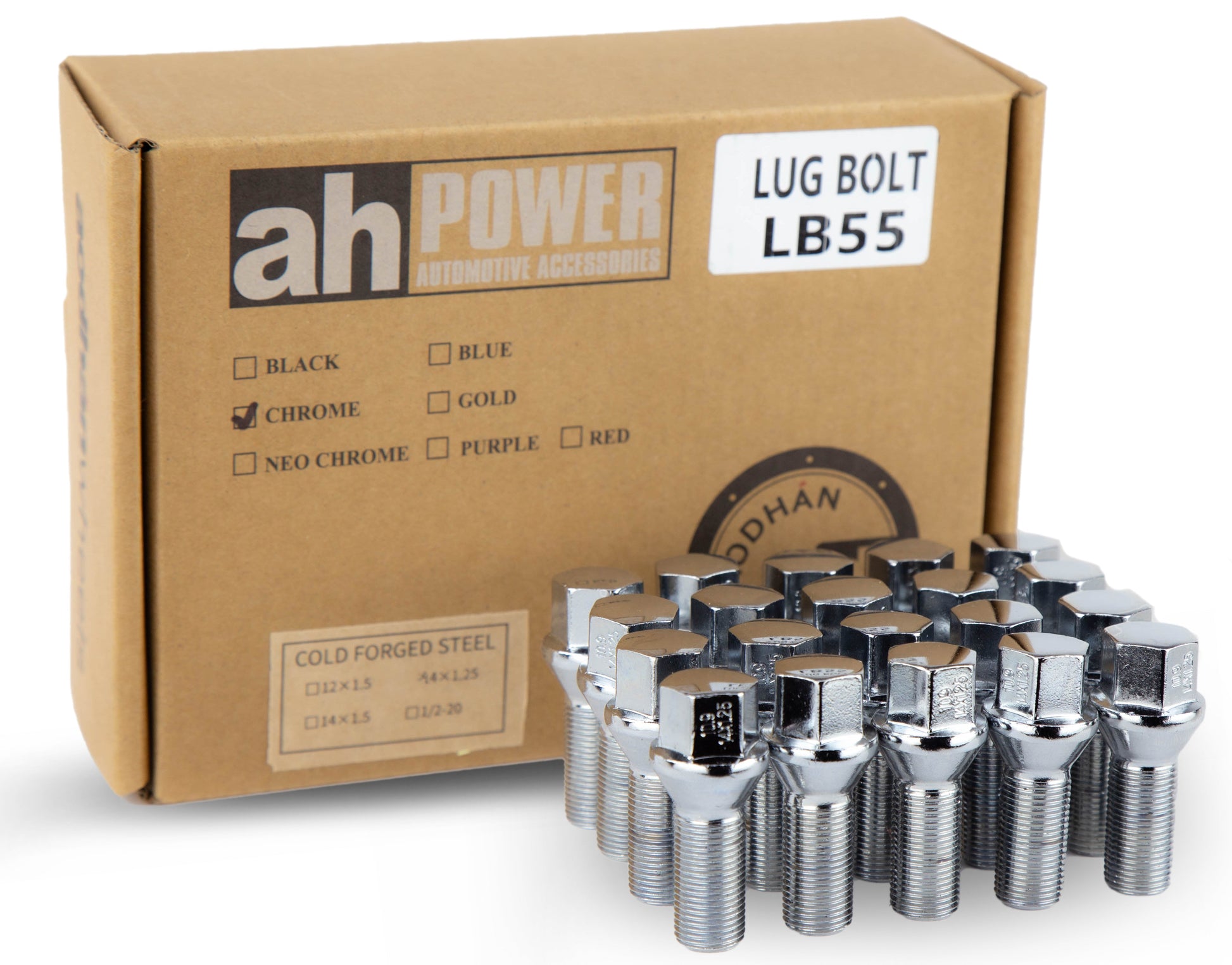 Aodhan LB55 Lug Bolts Set - Conical Seat, 28mm Shank Length