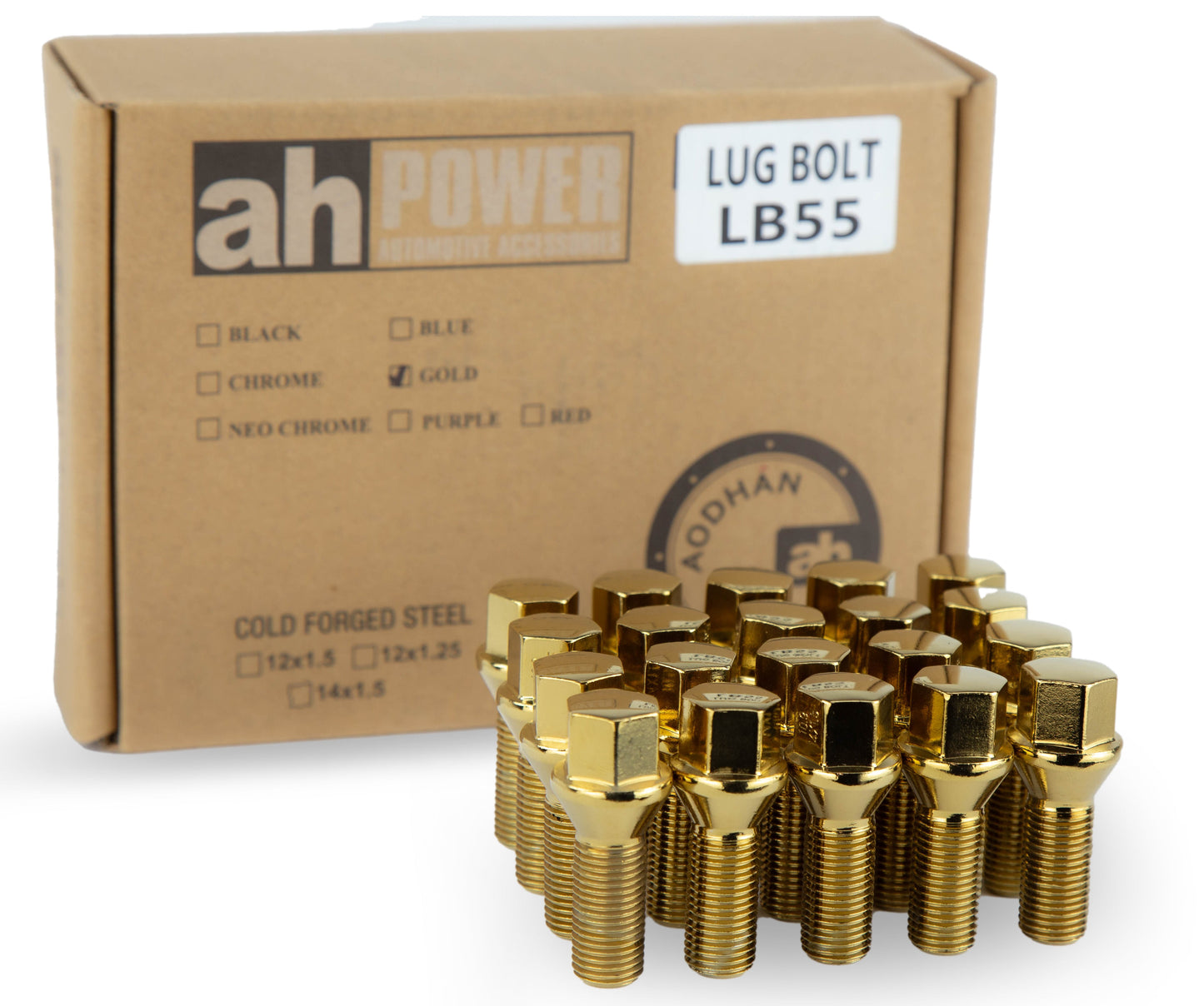 Aodhan LB55 Lug Bolts Set - Conical Seat, 28mm Shank Length