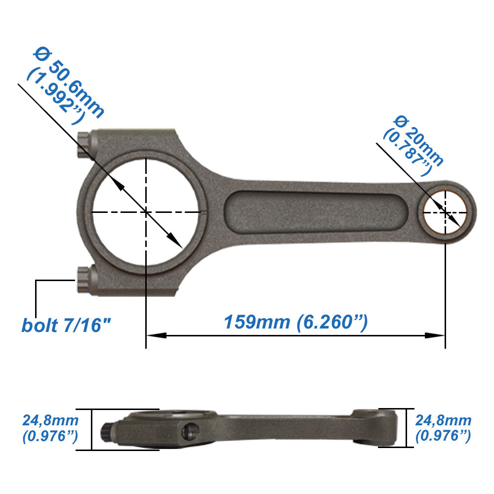 VW 159mm x 20mm Super A connecting rod set 7/16" bolt (1200hp)