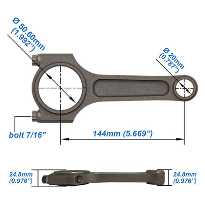 VW 144mm x 20mm High Performance Basic Connecting Rod Set 7/16" bolt (1100hp)