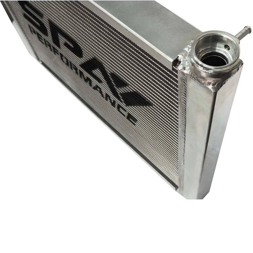 Lightweight Late Model Radiator - Double Pass - 26.8" x 19.6" + Power Steering Tank Firewall Mount (Right Inlet) - Black Cap