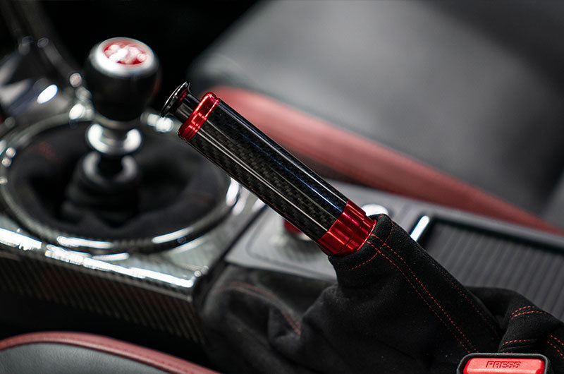 OLM Signature Series Ebrake Handle (Black Carbon w/Red) - 2015-2021 WRX & STI / 2013-2022 FR-S / BRZ / 86 / 2014-2018 Forester / 2013+ *Crosstrek