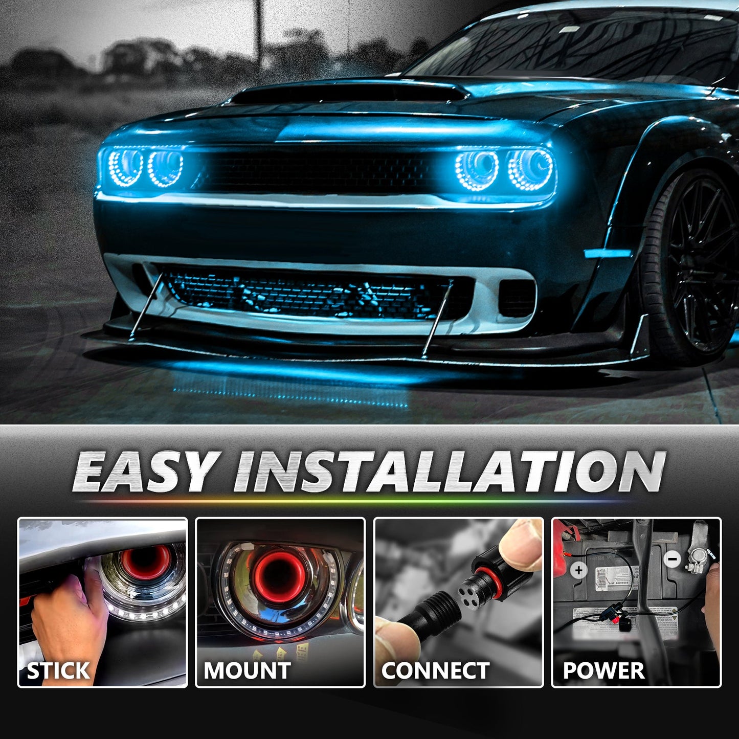 Dodge Challenger 08-23 AURA PRO Bluetooth DRL Halo RGB - Install Friendly