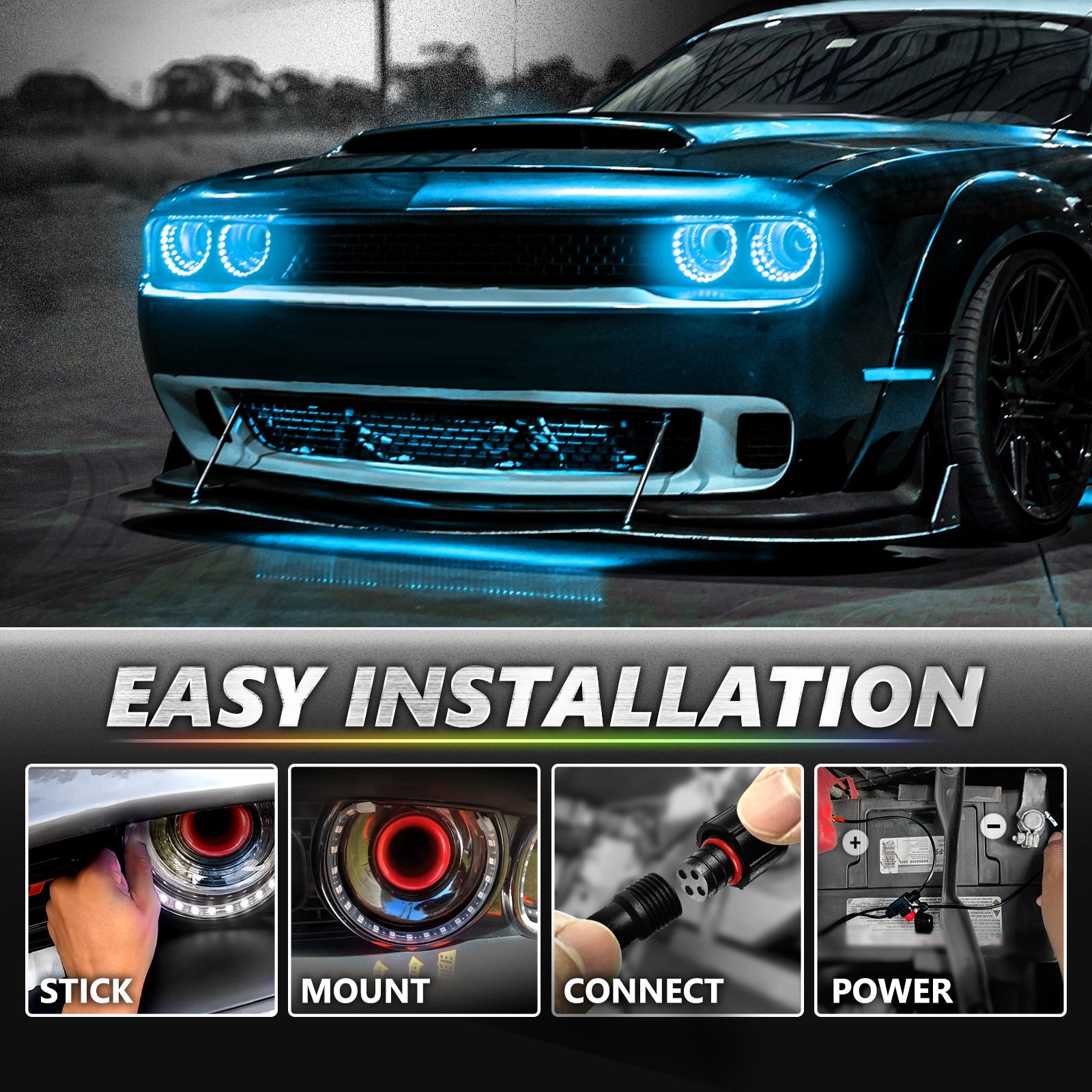 Dodge Challenger 08-23 AURA PRO Bluetooth DRL Halo RGB - Install Friendly