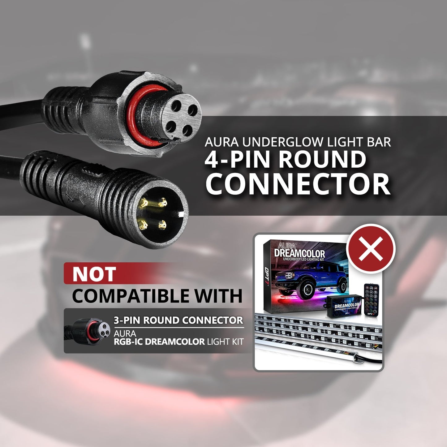 AURA Aluminum Underglow Bar Waterproof Connector With Extension Wire