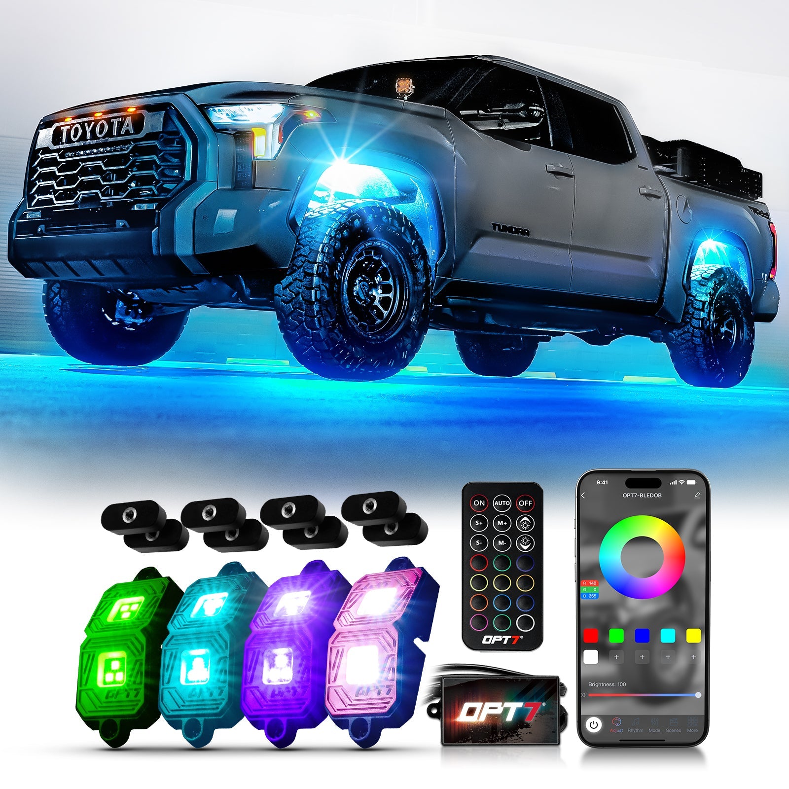 AURA Exterior Pack Bundle (Grille LED Kit - Bluetooth Enabled APP + DreamColor Underglow LED Kit + Photon RGB Rock Light Kit)