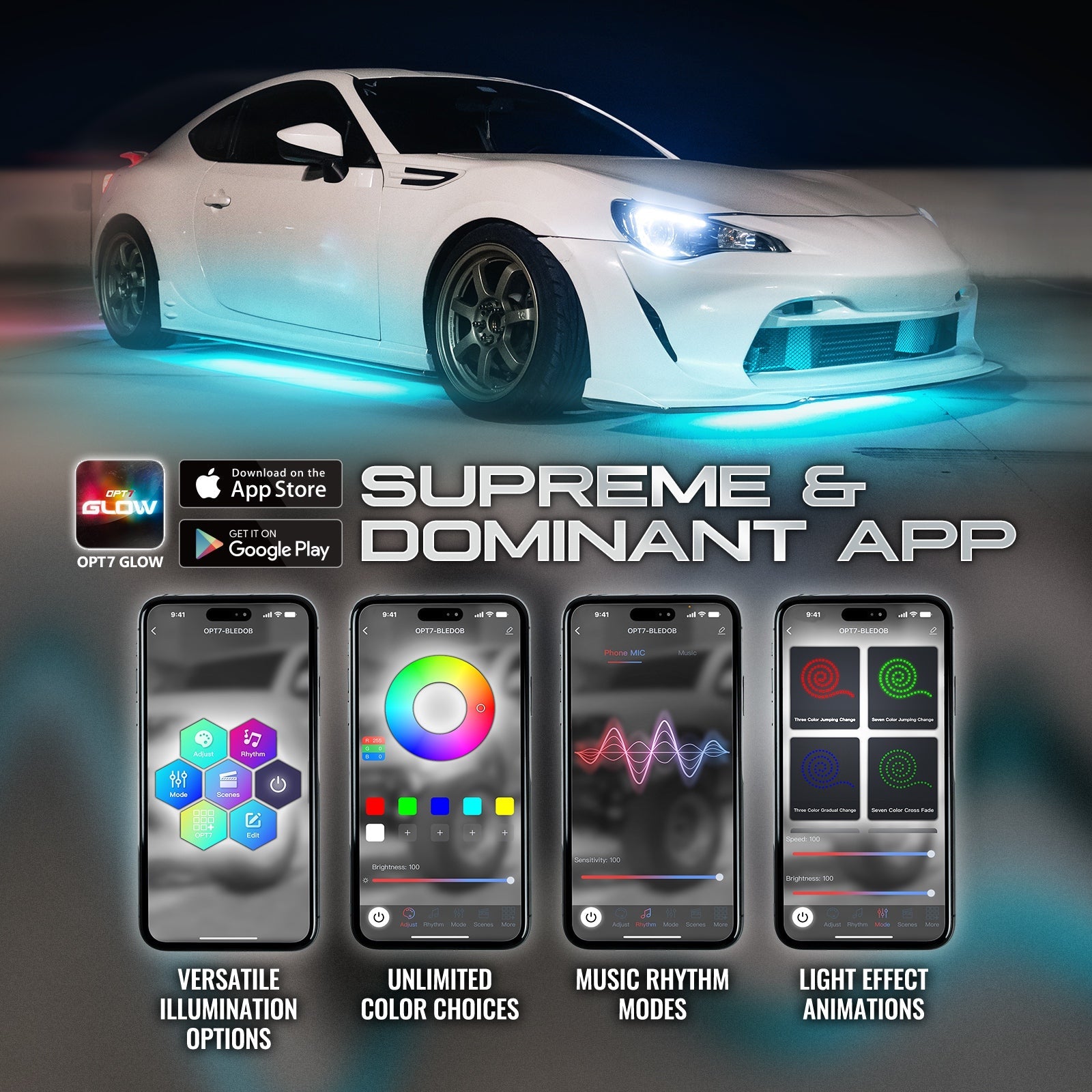 AURA Flexible LED Underglow Lighting Strip Kit