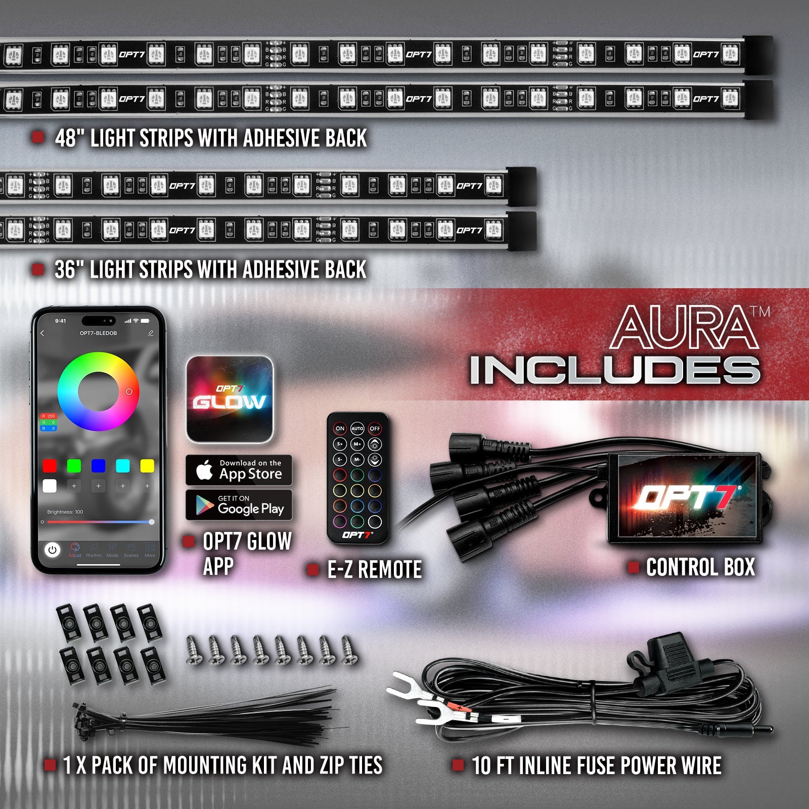 AURA Flexible LED Underglow Lighting Strip Kit