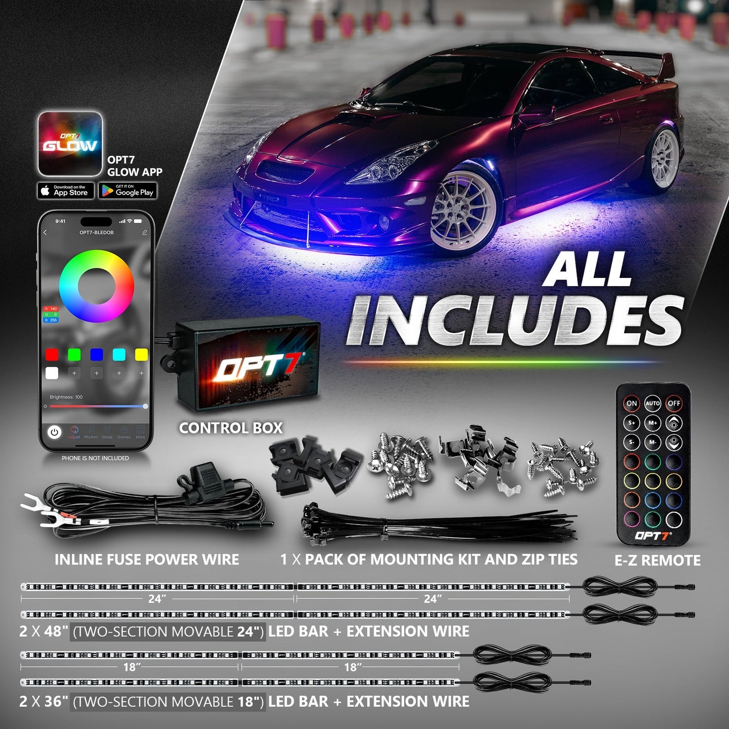 AURA PRO LED Aluminum Underglow Lighting Kit Bluetooth Enabled App