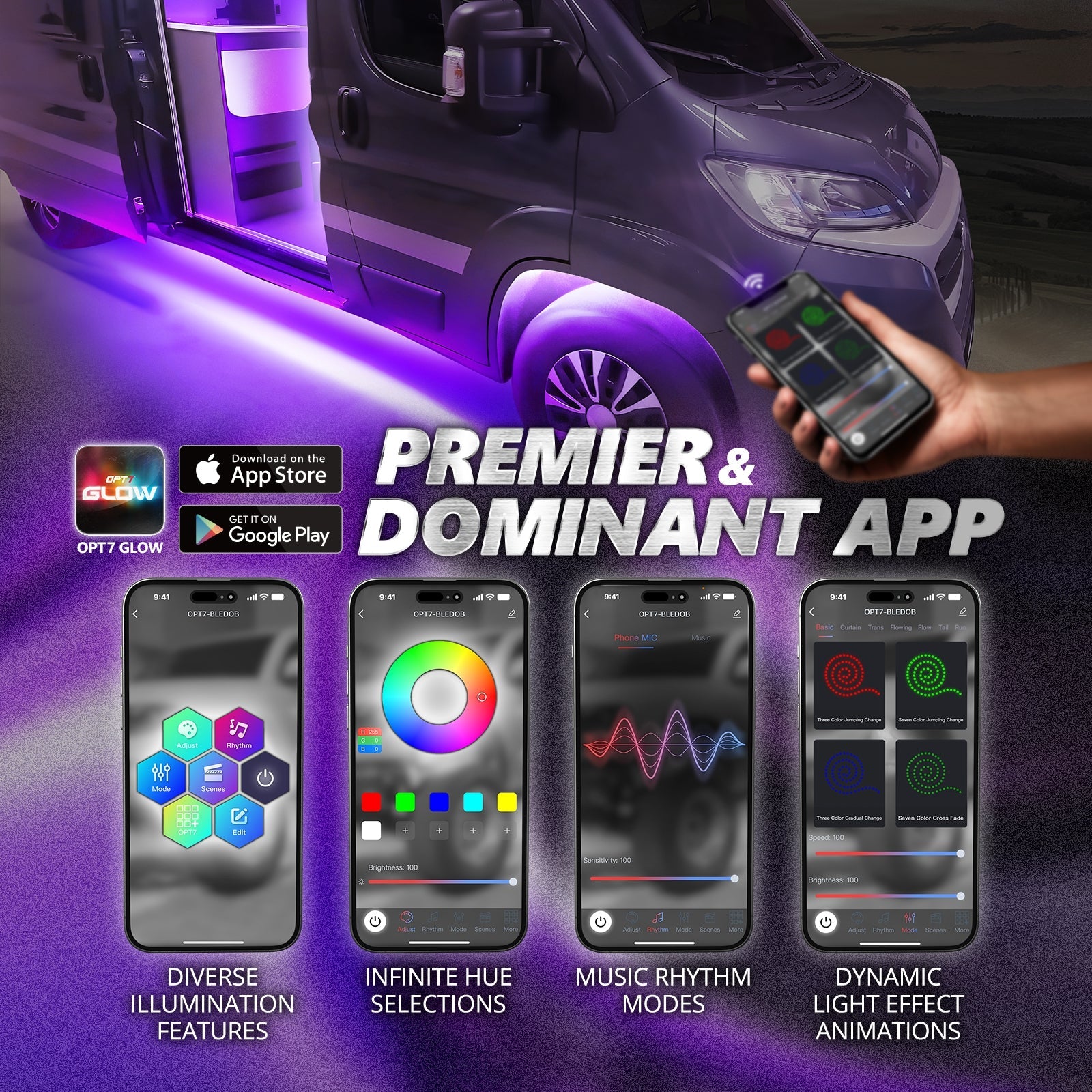 AURA PRO Class B & B+ RV Camper LED Aluminum Underglow Lighting Kit - Bluetooth Enabled APP Full Color Spectrum