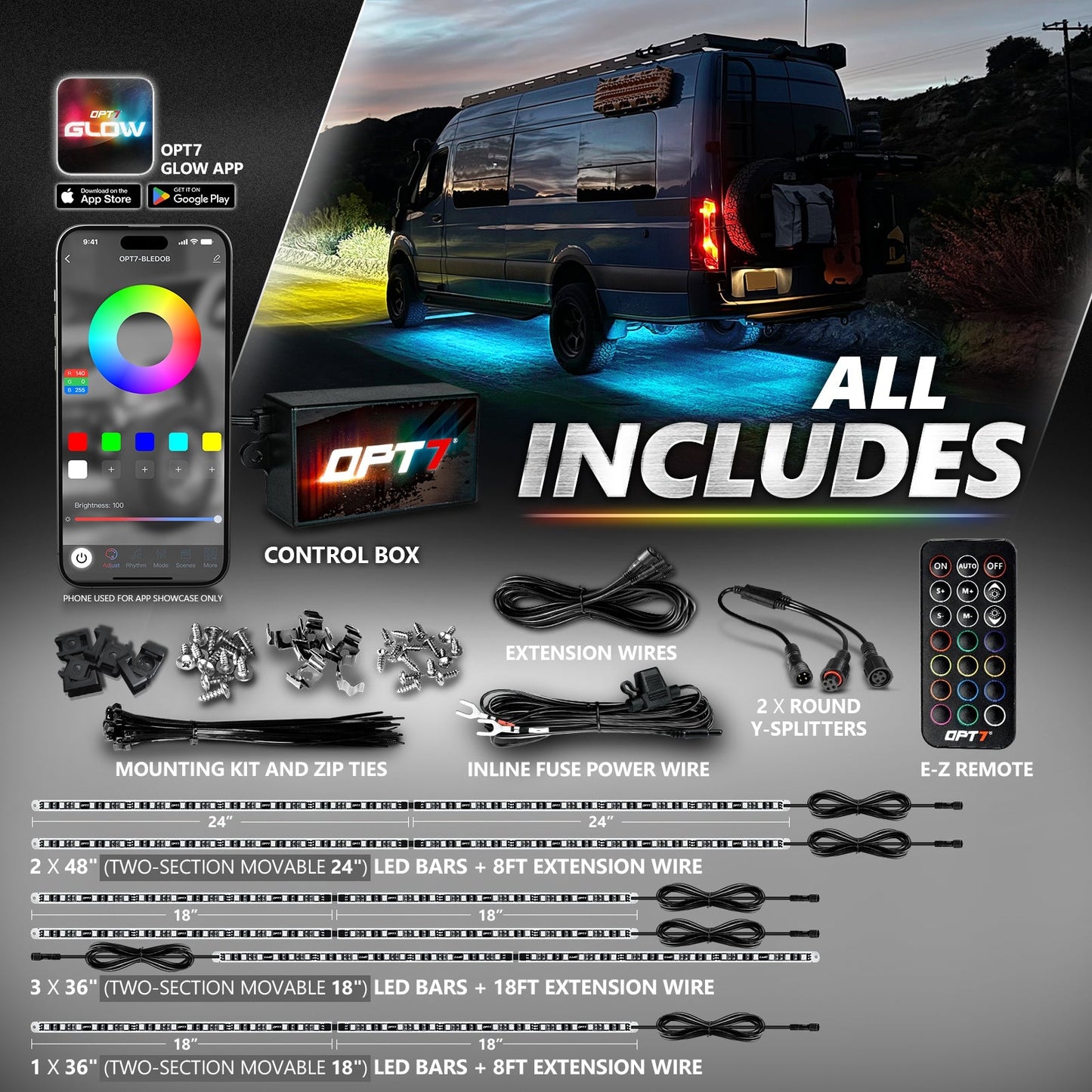 AURA PRO Class B & B+ RV Camper LED Aluminum Underglow Lighting Kit - Bluetooth Enabled APP Full Color Spectrum