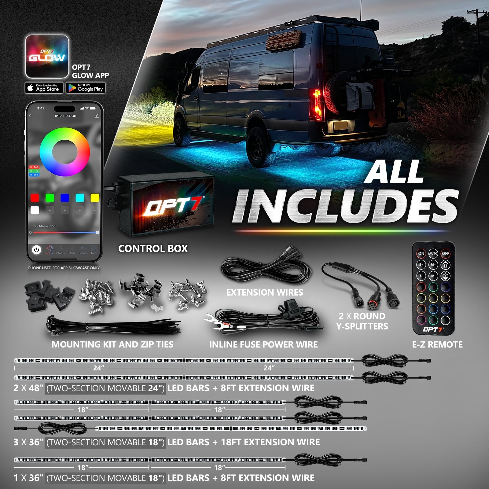 AURA PRO Class B & B+ RV Camper LED Aluminum Underglow Lighting Kit - Bluetooth Enabled APP Full Color Spectrum