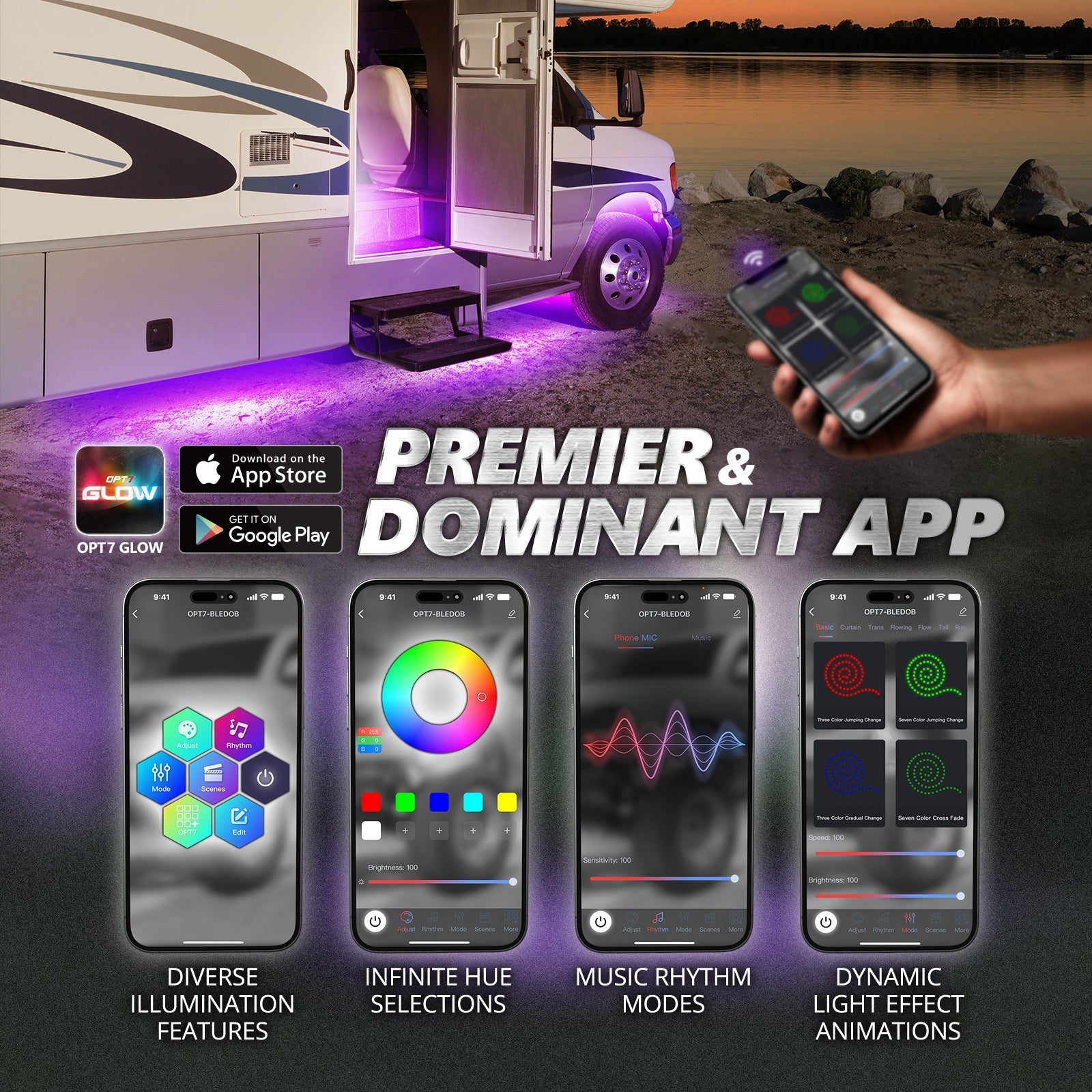 AURA PRO RV LED Aluminum Underglow Lighting Kit - Bluetooth Enabled APP Full Color Spectrum