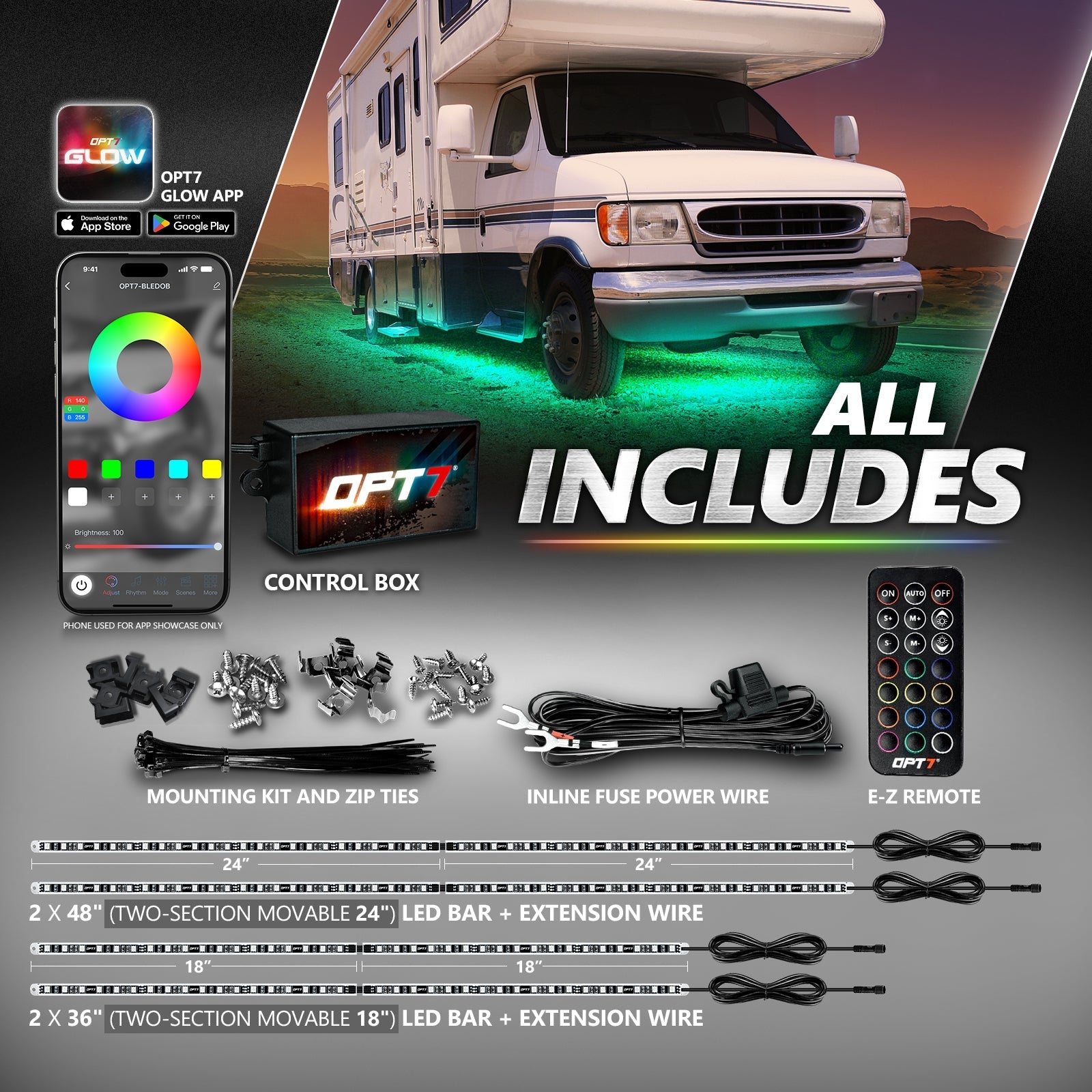 AURA PRO RV LED Aluminum Underglow Lighting Kit - Bluetooth Enabled APP Full Color Spectrum