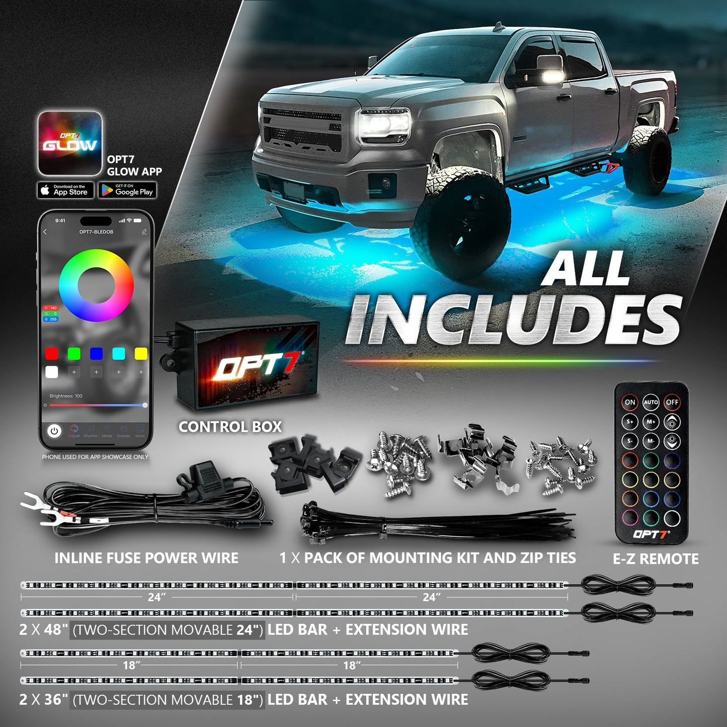 AURA PRO Truck LED Aluminum Underglow Lighting Kit - Bluetooth Enabled APP Full Color Spectrum