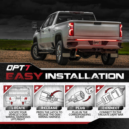 OPT7 Redline Parlux Triple Tailgate Light Bar 60" Bundle for Chevy Silverado-GMC Sierra 1500 19-21 Connect Harness