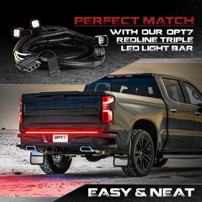 OPT7 Redline Parlux Triple Tailgate Light Bar 60" Bundle for Chevy Silverado-GMC Sierra 1500 19-21 Connect Harness
