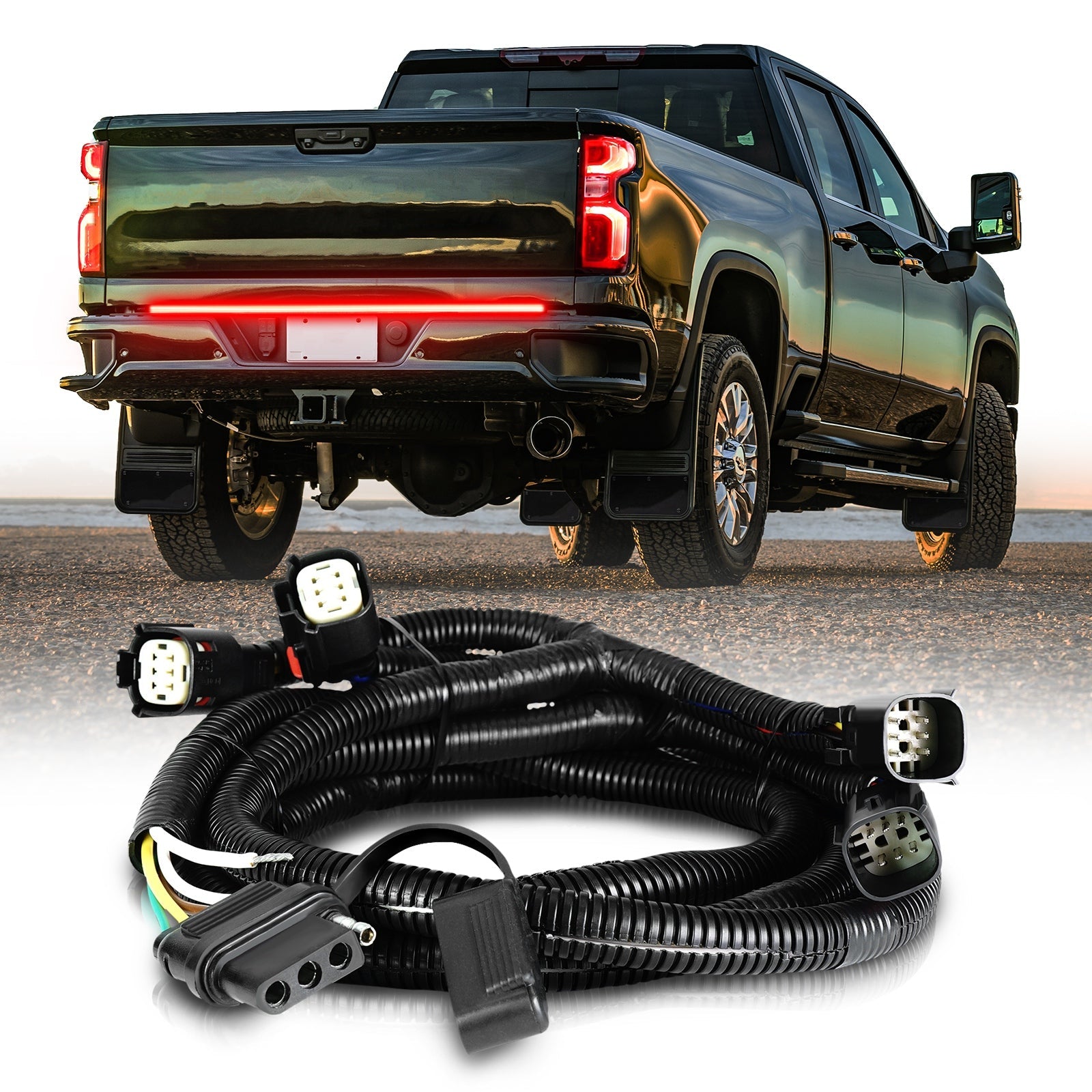 OPT7 Redline Parlux Triple Tailgate Light Bar 60" Bundle for Chevy Silverado-GMC Sierra 1500 19-21 Connect Harness