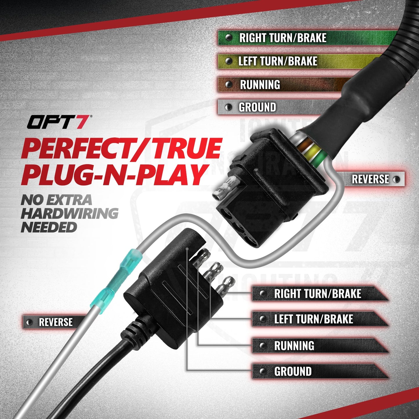 OPT7 Redline Dual 7-Pin Splitter with Reverse Wire to 43 Inches 4-Pin Extension Adapter Harness