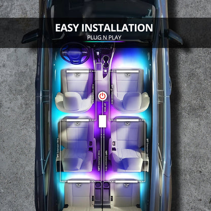 AURA DreamColor Double Row LED Interior Ambient Lighting Kit (4 x 12 Inch or 6 x 12-Inch) - Bluetooth APP and Remote Enabled Full Color Spectrum