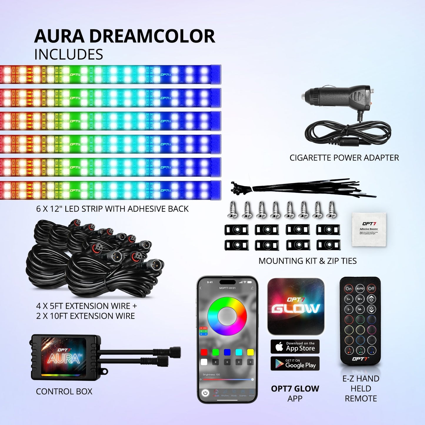 AURA DreamColor Double Row LED Interior Ambient Lighting Kit (4 x 12 Inch or 6 x 12-Inch) - Bluetooth APP and Remote Enabled Full Color Spectrum
