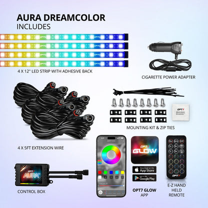 AURA DreamColor LED Interior Ambient Lighting Kit (4 x 12 Inch or 6 x 12-Inch) - Bluetooth APP and Remote Enabled Full Color Spectrum