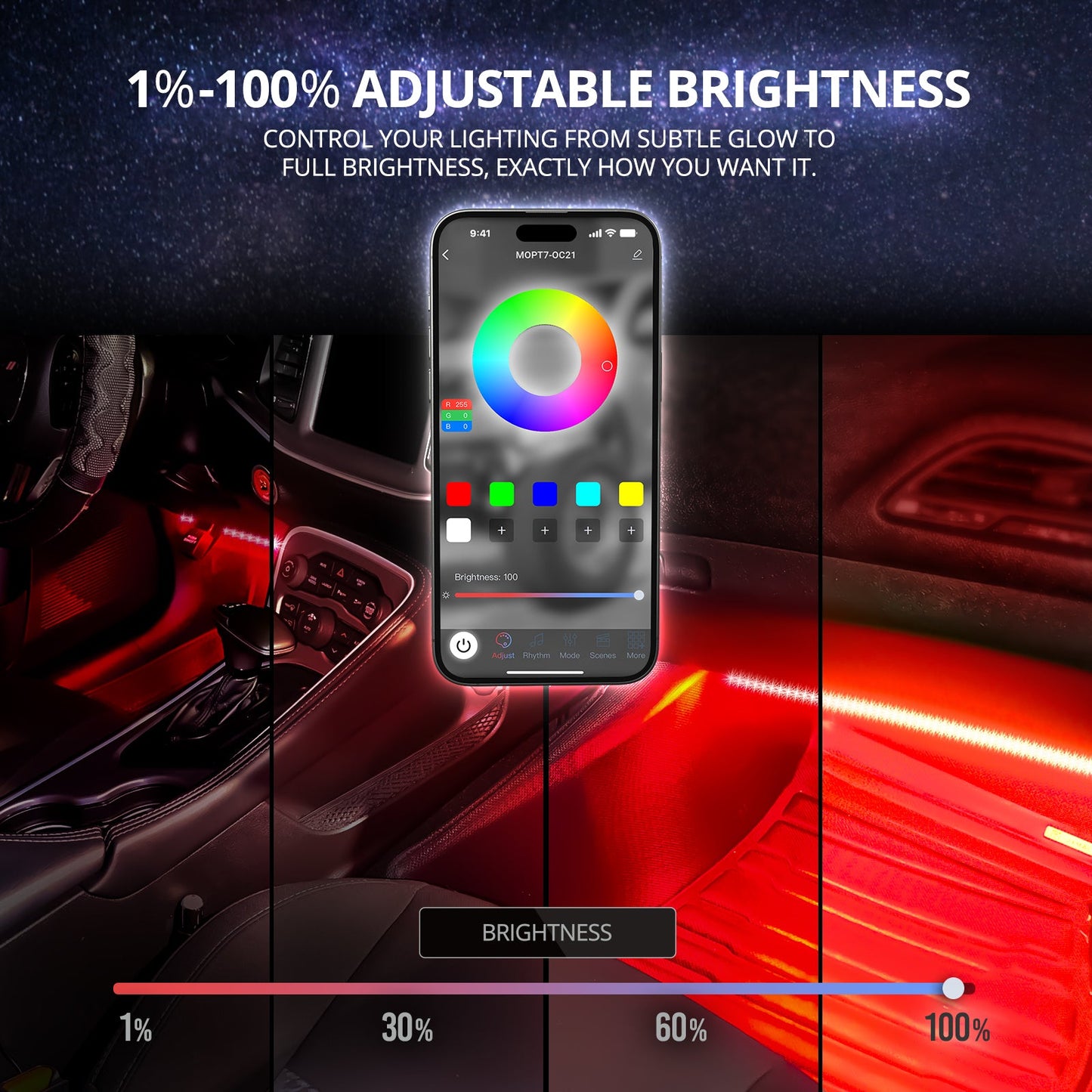 AURA DreamColor LED Interior Ambient Lighting Kit (4 x 12 Inch or 6 x 12-Inch) - Bluetooth APP and Remote Enabled Full Color Spectrum