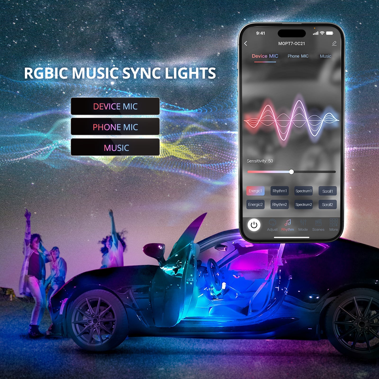 AURA DreamColor Double Row LED Interior Ambient Lighting Kit (4 x 12 Inch or 6 x 12-Inch) - Bluetooth APP and Remote Enabled Full Color Spectrum