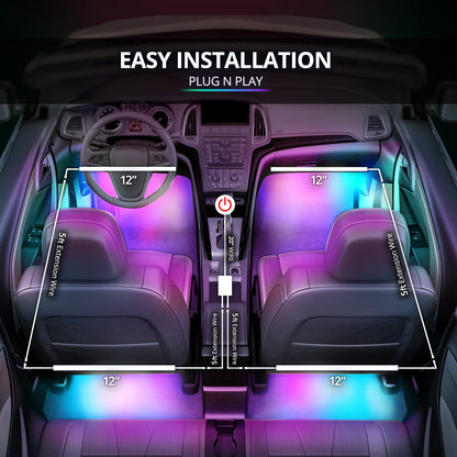 AURA DreamColor Double Row LED Interior Ambient Lighting Kit (4 x 12 Inch or 6 x 12-Inch) - Bluetooth APP and Remote Enabled Full Color Spectrum