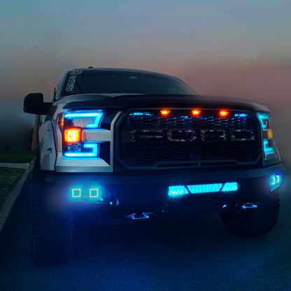 OPT7 15-17 F150 Black AURA RGB-W DRL LED Tube Headlights Projector -Bluetooth Built in Full Color