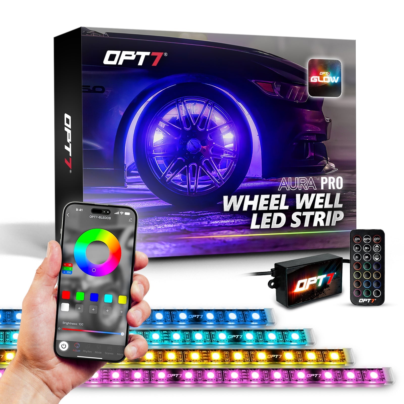 AURA PRO Wheel Well LED Lighting Kit 4 x 24-Inch Multi-Color Strips - Bluetooth Enabled APP Full Color Spectrum