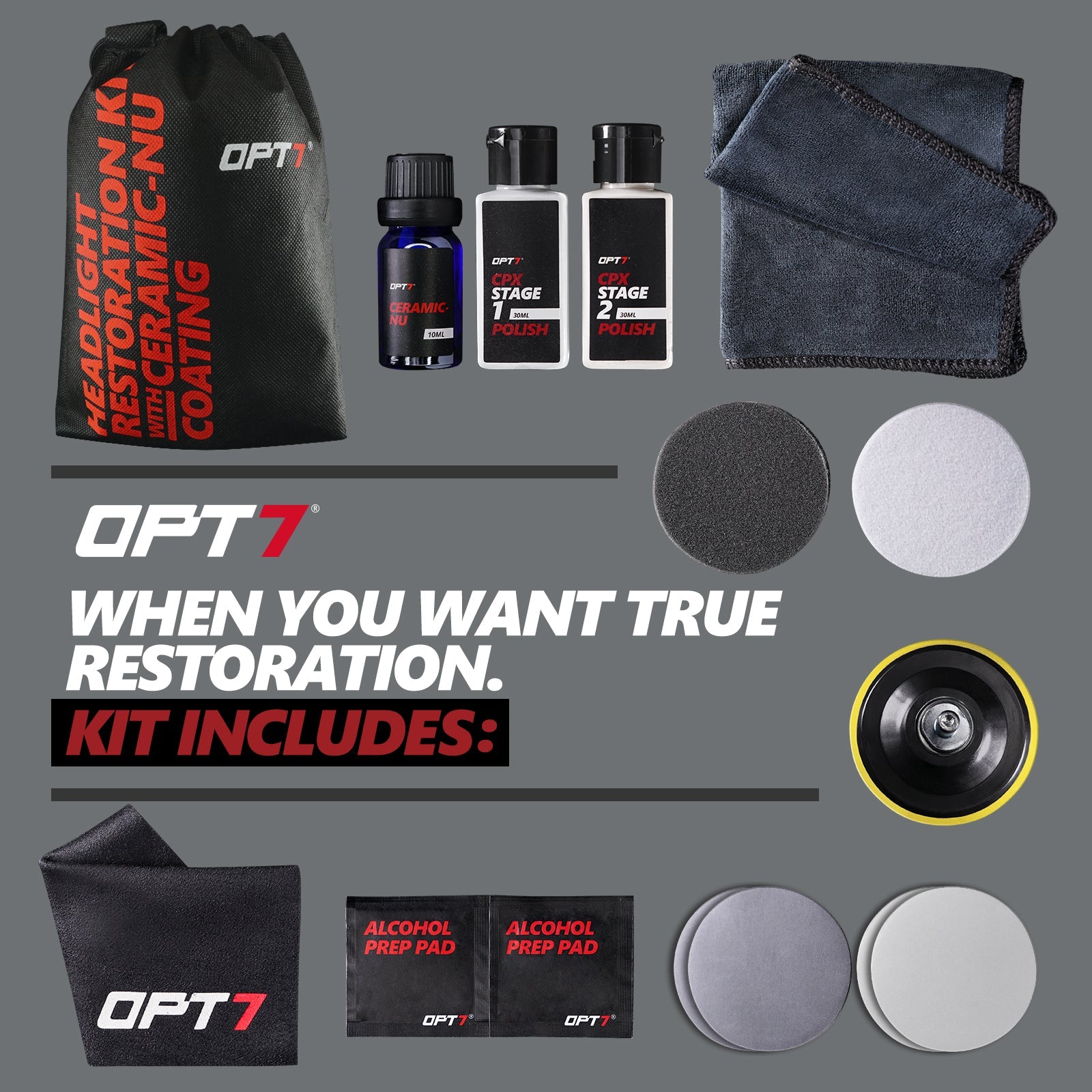 OPT7 Headlight Restoration Kit w-Exclusive Ceramic Nu Coating- Professional Detailers Grade