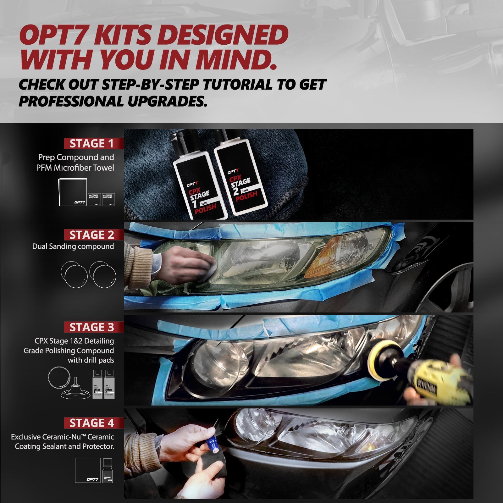 OPT7 Headlight Restoration Kit w-Exclusive Ceramic Nu Coating- Professional Detailers Grade