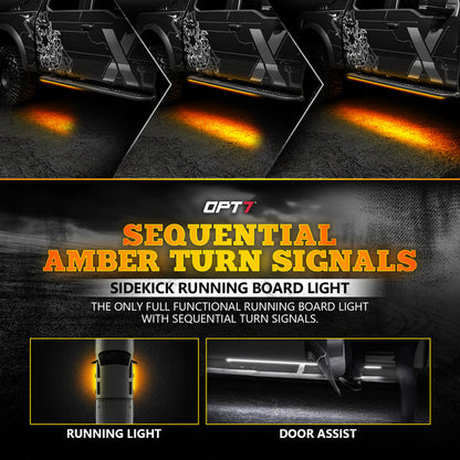 OPT7 Redline Triple Tailgate Light Bar 60" Bundle with Sidekick Running Board Light LED Strip Kit with Warning Mode